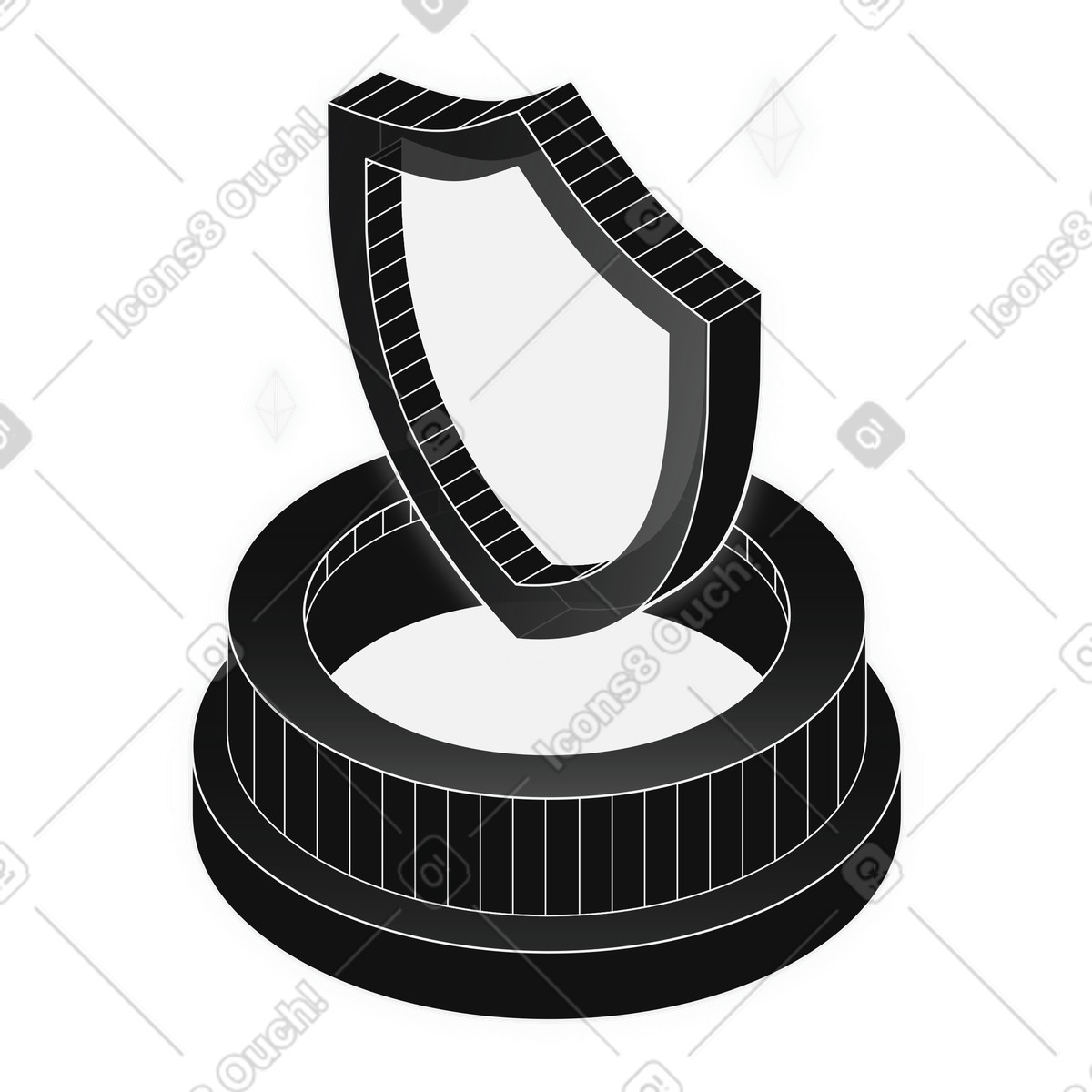 Cybersecurity Shield on Pedestal, Data Protection and Online Safety illustration in Inverse style download in PNG, SVG