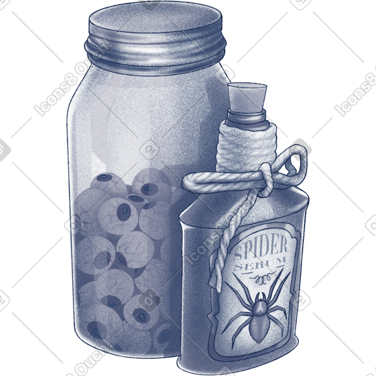 Glasflaschen mit augen und spinnengift-Illustration im Haze-Stil als Download in PNG, SVG