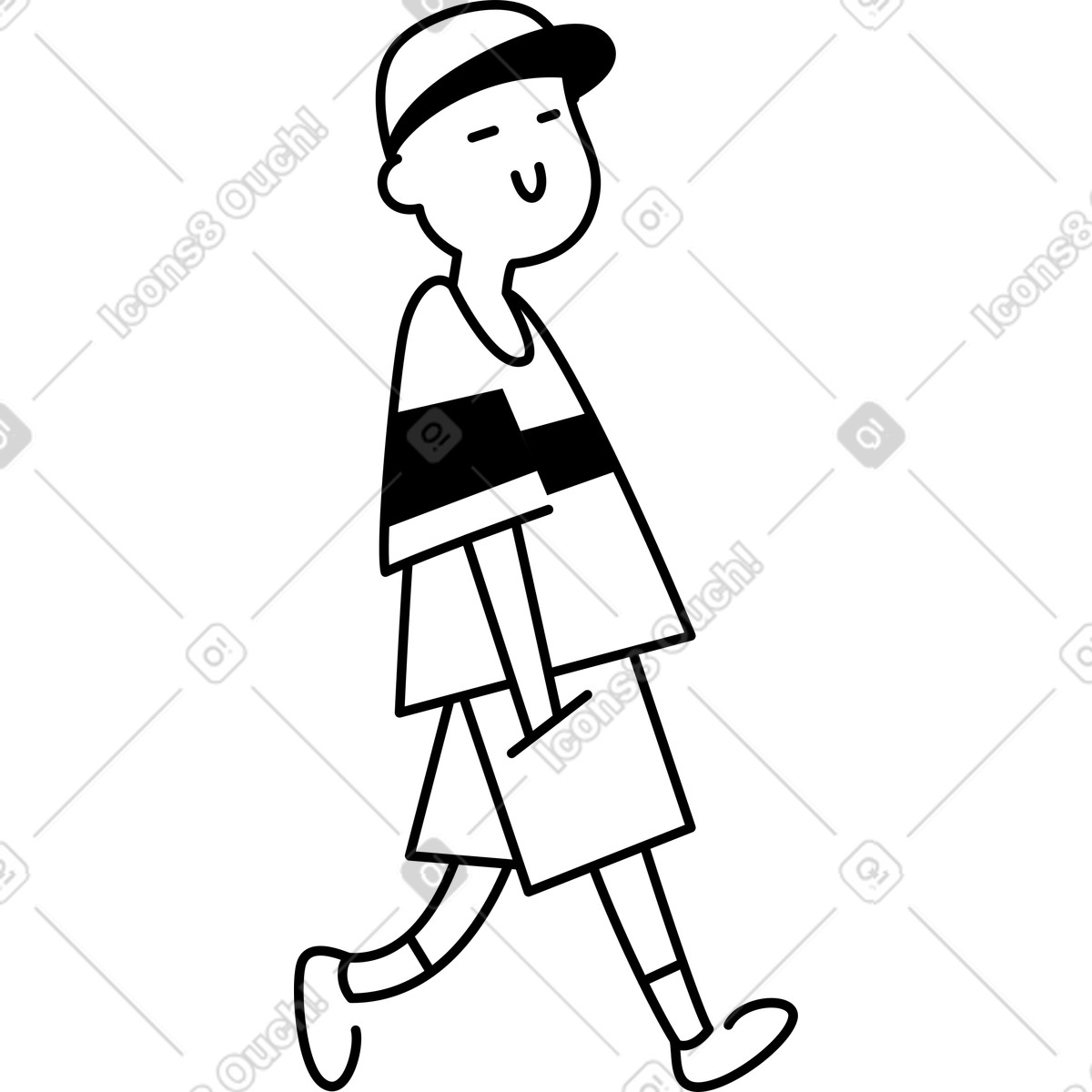 下载 Notion Line Art 风格的 Young guy walking lightly with hand in pockets and casual sporty outfit 插画，支持 PNG、SVG 格式