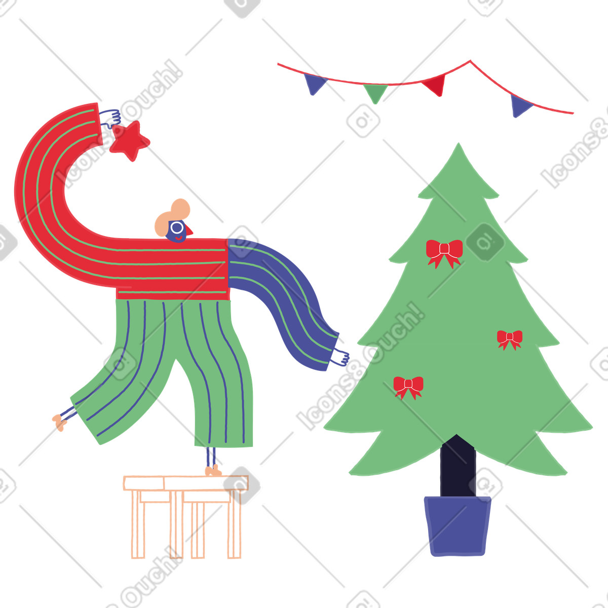 Ilustração de Homem decorando uma árvore natal em no estilo Stripy para baixar em PNG, SVG