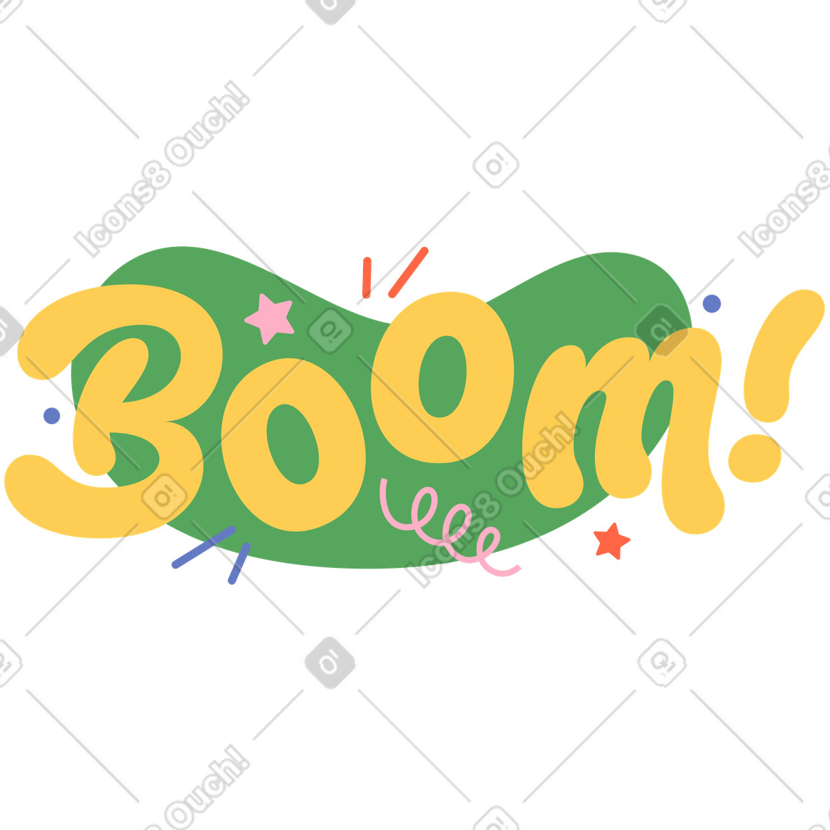 Ilustração animada de Boom text with stars and doodles, Fun comic lettering for posters em no estilo Social para baixar em GIF, Lottie (JSON), AE