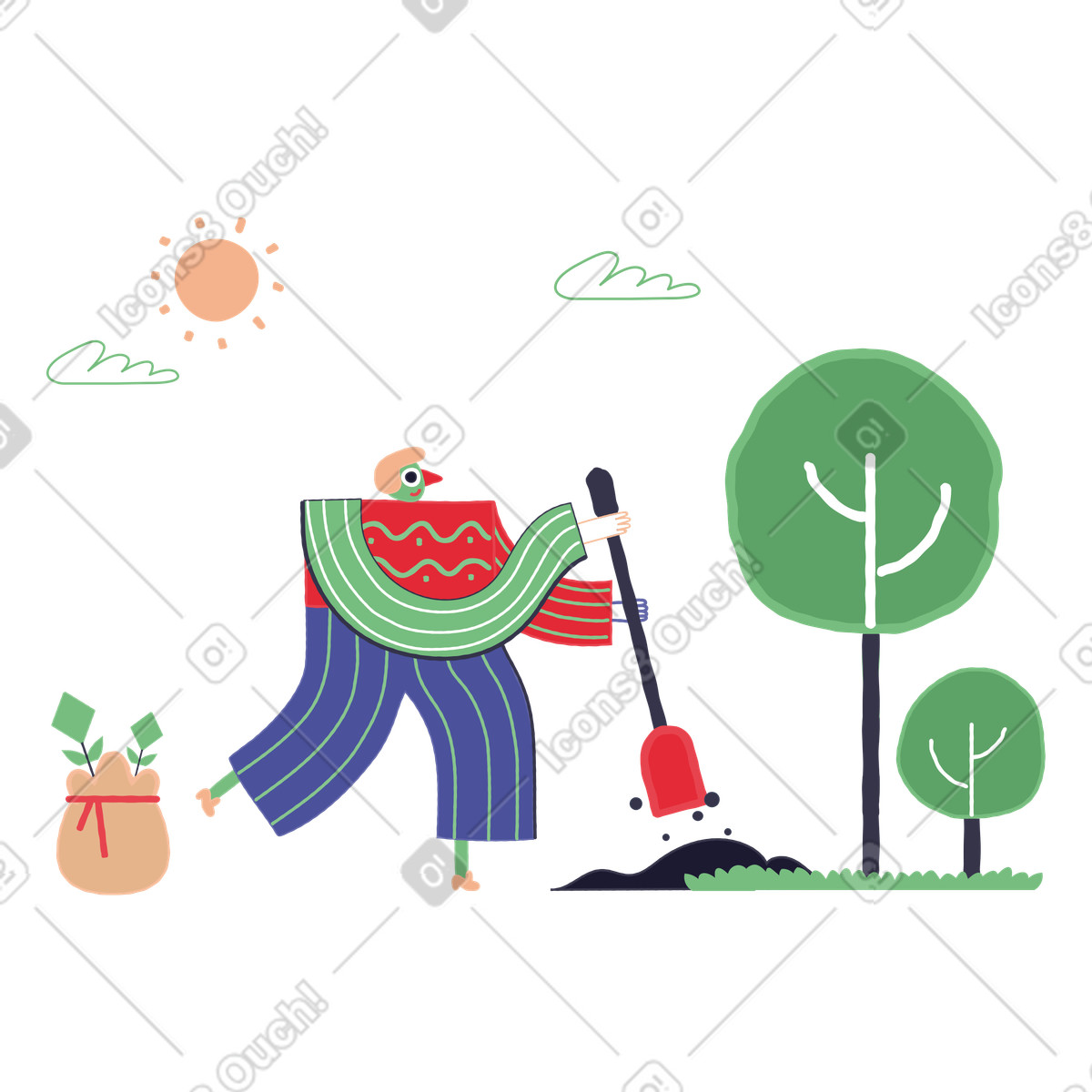 Uomo che fa il paesaggio in giardino illustrazione stile Stripy scarica PNG, SVG