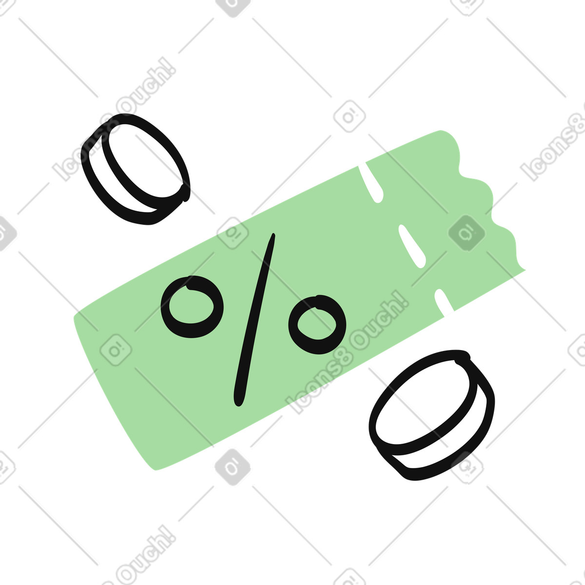 Ilustração de Coupon ticket with percentage sign and coins for discount offer em no estilo Organic para baixar em PNG, SVG
