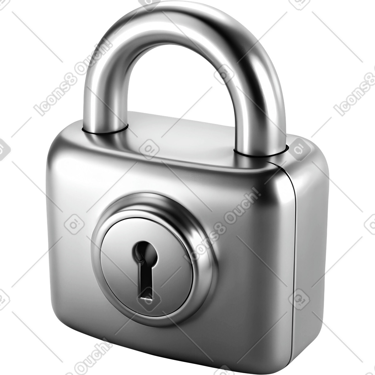 Silbernes metallic-schloss-Illustration im Chromed-Stil als Download in PNG, SVG
