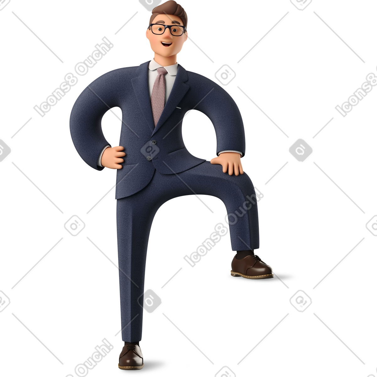 Ilustración Businessman in blue suit leaning with one leg en estilo 3D Business a descargar en PNG y SVG