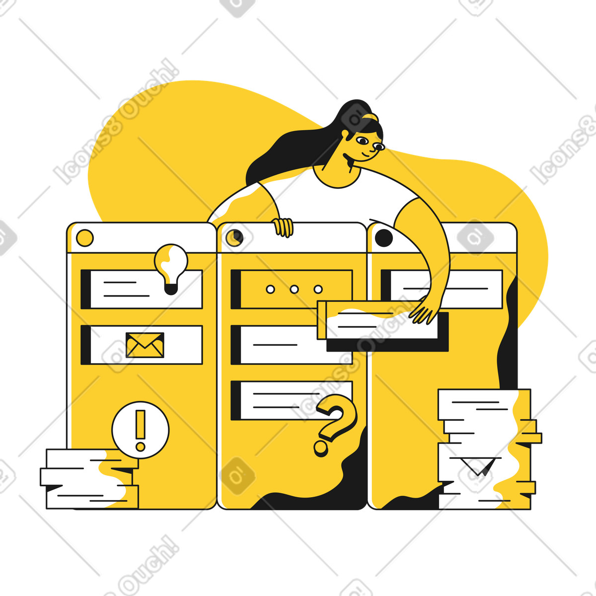 Employee sorting cards on project board, Workflow optimization concept illustration in Taxi style download in PNG, SVG