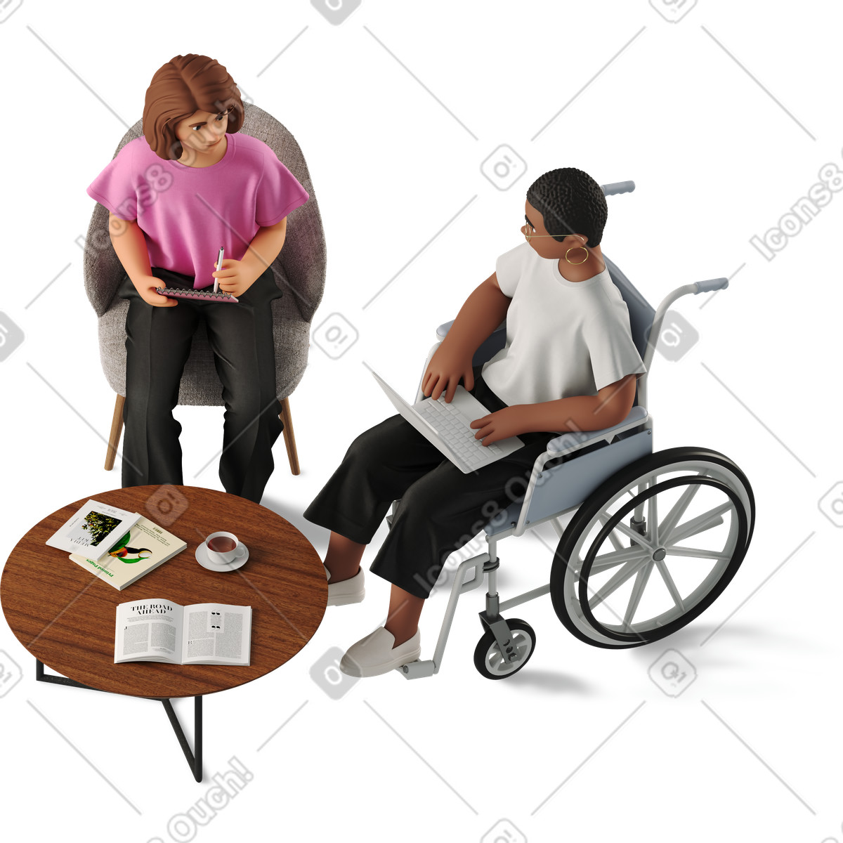 Ilustração de Two women meeting at work em no estilo 3D Business para baixar em PNG, SVG