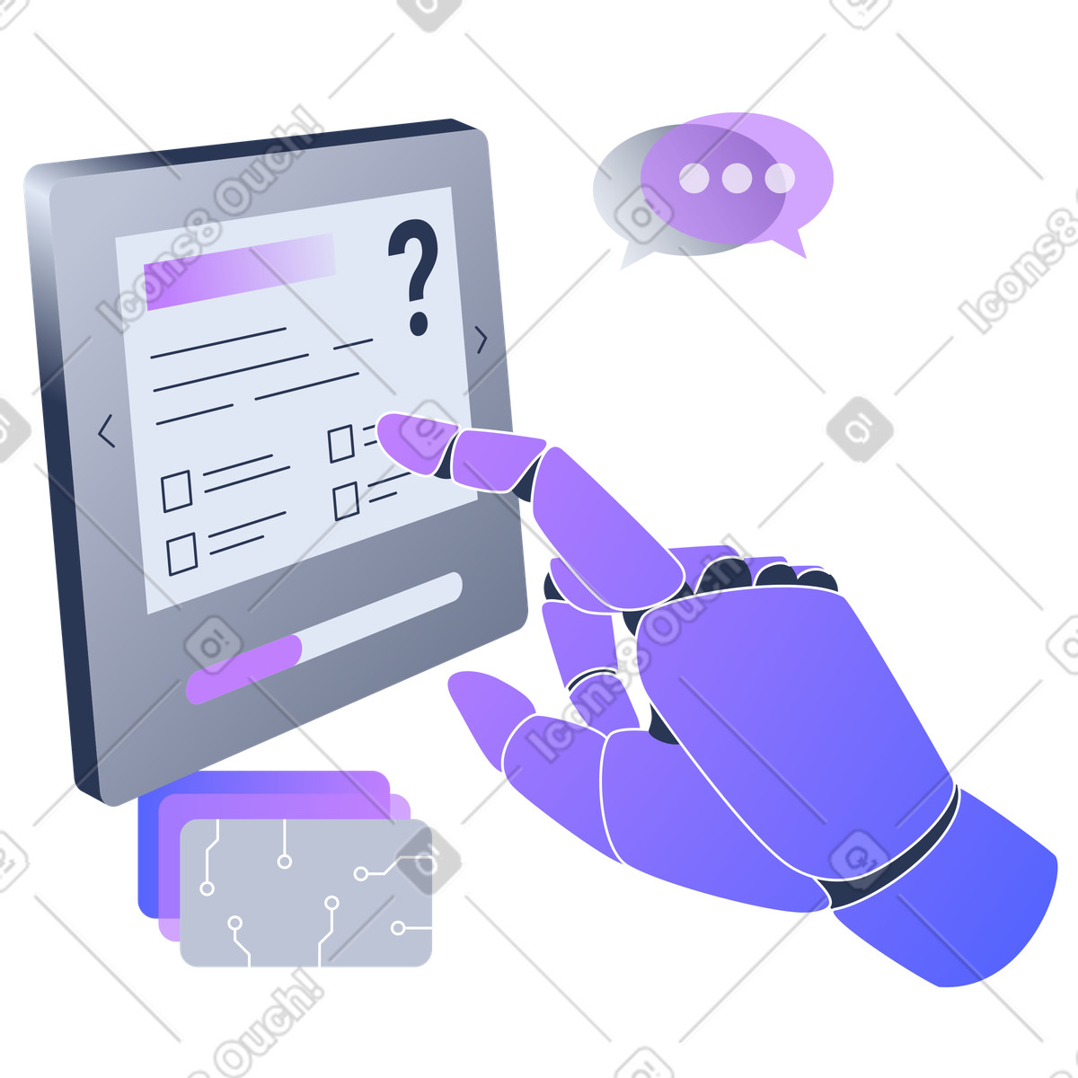 Machine learning with robot taking a quiz illustration in Lucent style download in PNG, SVG