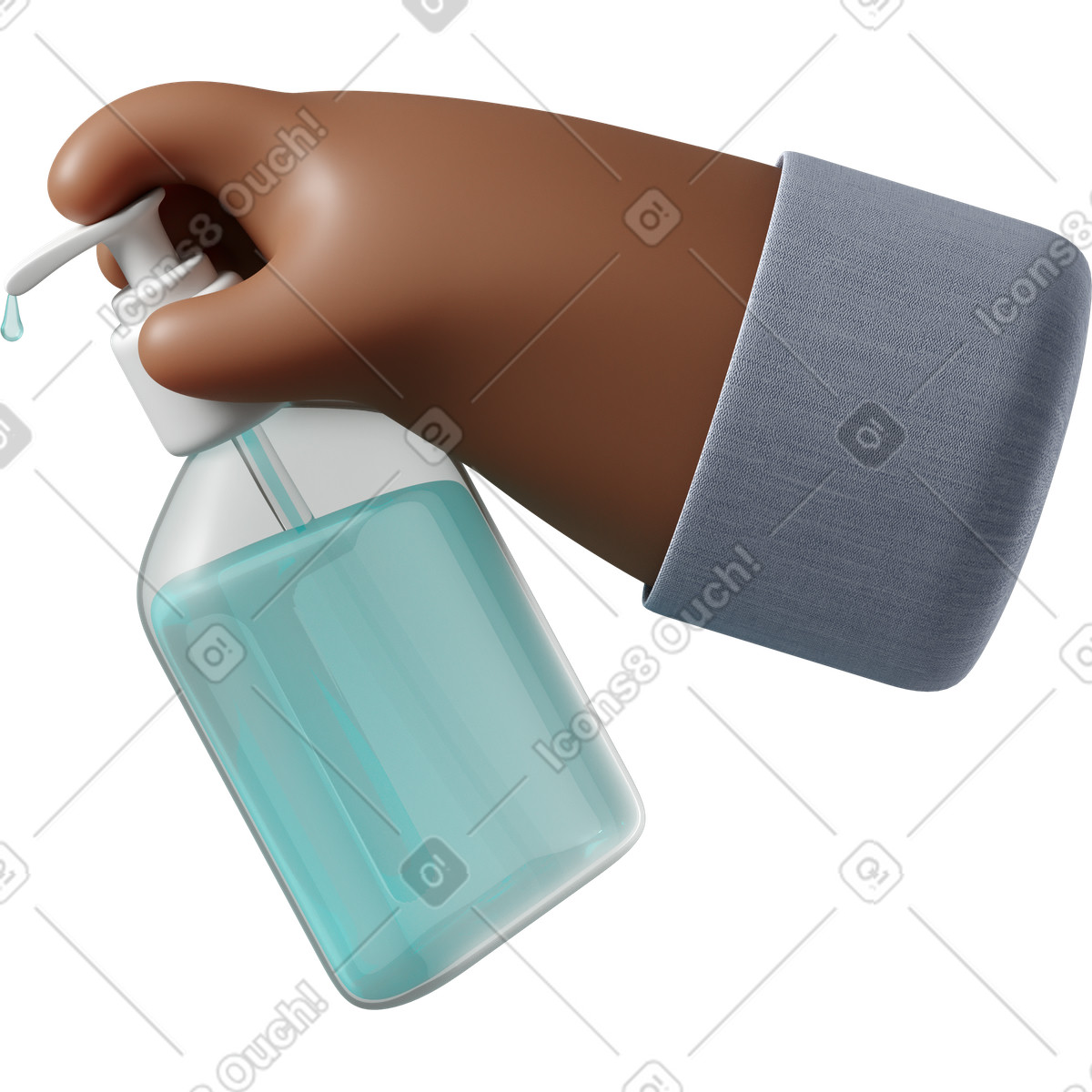 Ilustração de Mão pele morena escura segurando um desinfetante em no estilo 3D Hands Fun&Wild para baixar em PNG, SVG