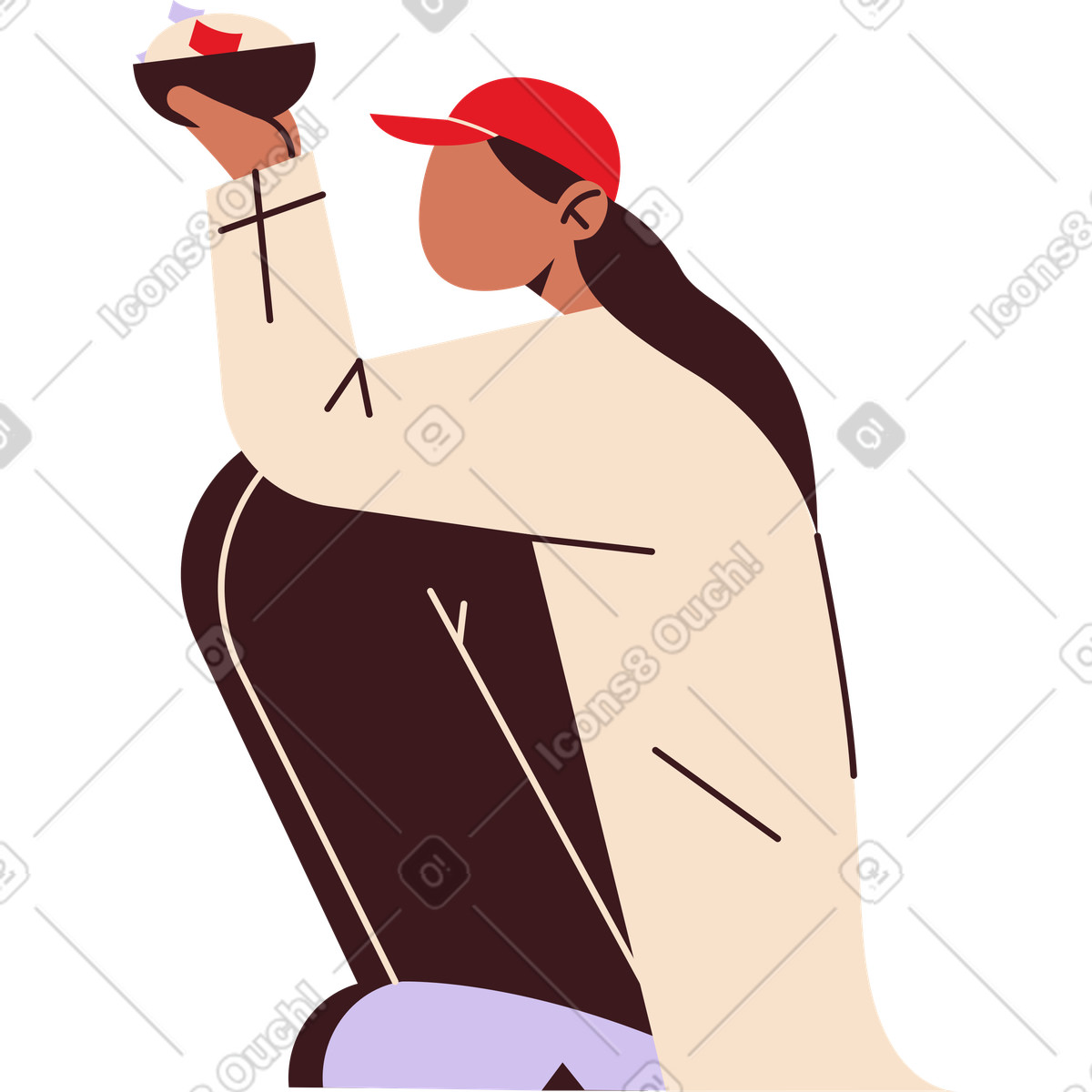 Ilustração de Jovem mulher com uma tigela agachada em no estilo Folks para baixar em PNG, SVG