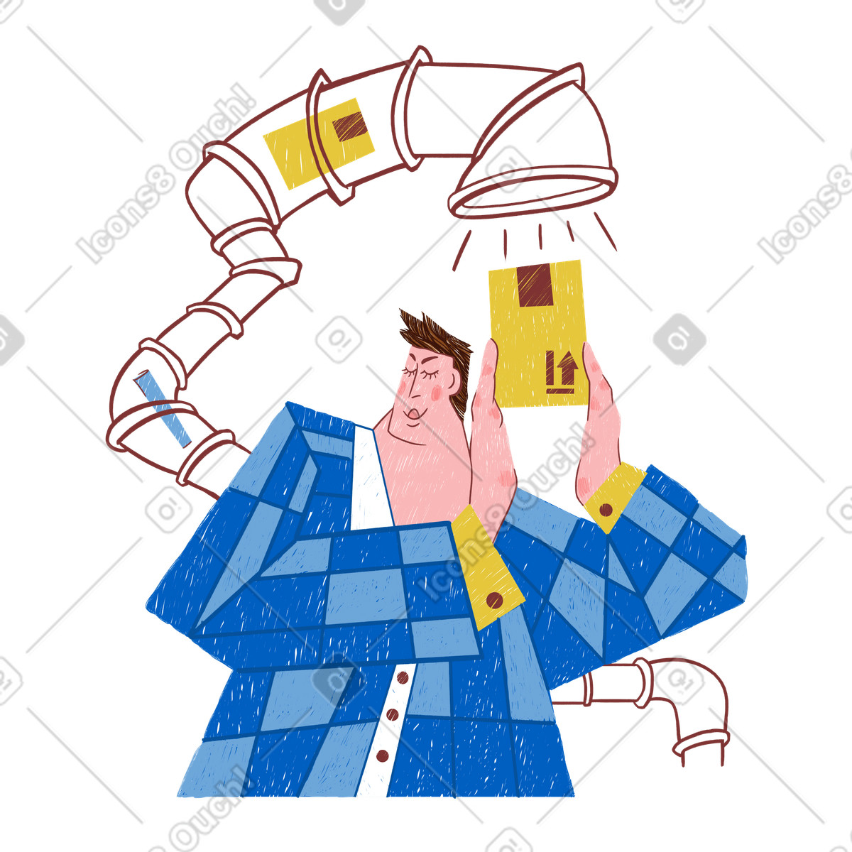 Sleepy スタイルの 男性は段ボール箱で荷物を受け取った のイラストをPNG、SVG形式でダウンロード