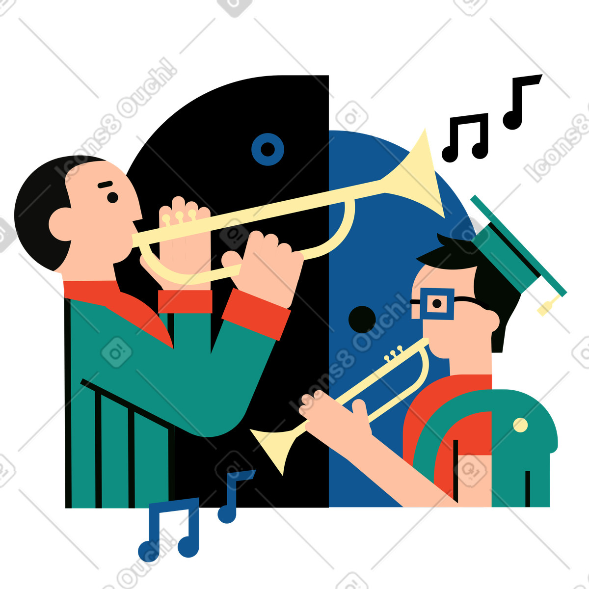 下载 Polar 风格的 学生在学校管弦乐队演奏 插画，支持 PNG、SVG 格式