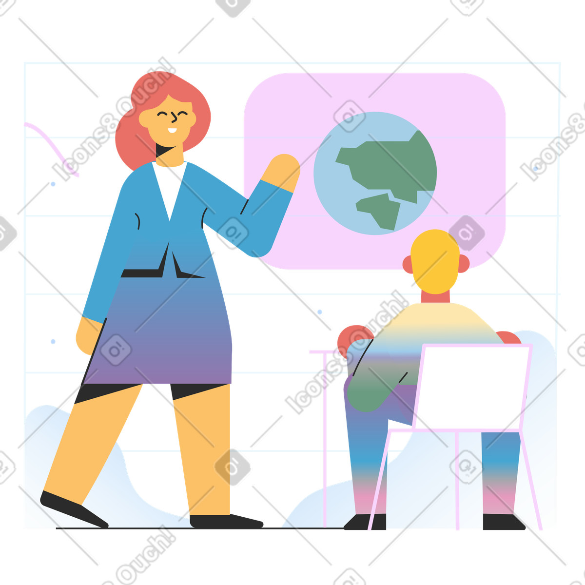 Teacher is pointing at blackboard illustration teaching clipart vector graphics PNG download