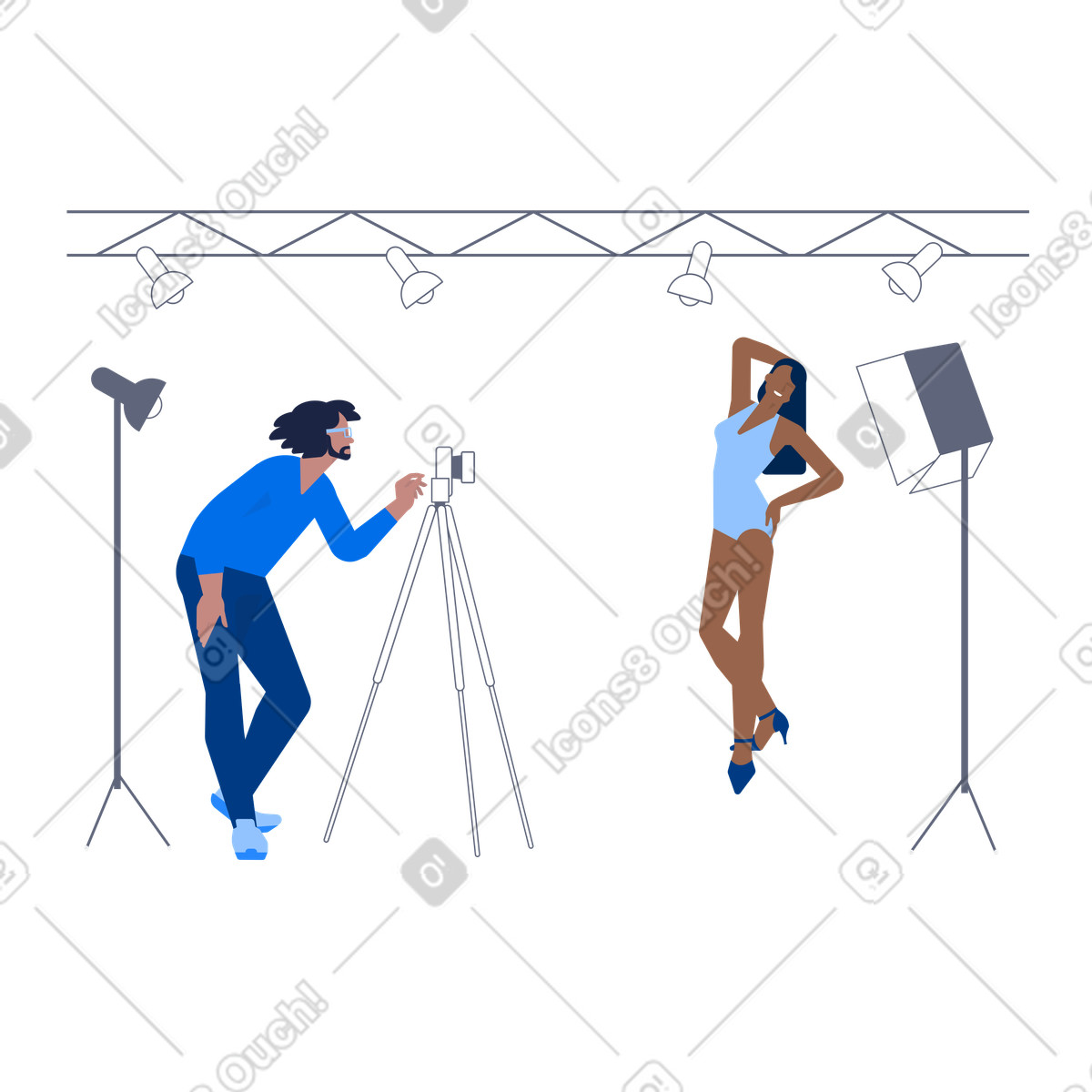 Fotograf macht foto von einem model-Illustration im Urban-Stil als Download in PNG, SVG