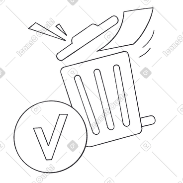 Sheet of paper goes in the trash and next to it is a sign confirming removal PNG, SVG