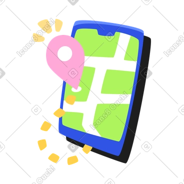 Phone with the location icon on the map and route to it PNG, SVG