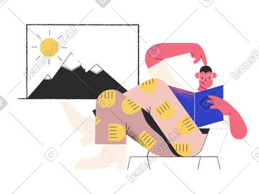 Thoughtful man scratching his head and reading a book PNG, SVG