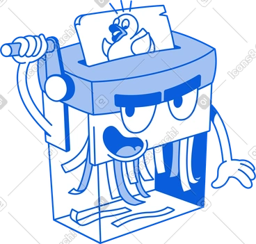 Blue angry shredder deleting picture of duck PNG, SVG