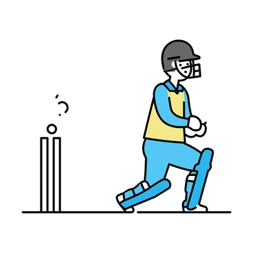 A cricketer named MS Dhoni is depicted in full wicketkeeper gear. He wears a protective helmet and padded gloves, and his uniform is in shades of blue and yellow. He is positioned behind the stumps, ready to catch the ball. His stance is low, knees bent, and eyes focused on the incoming ball, demonstrating concentration and readiness. The cricket pitch is visible in the background, creating an athletic atmosphere.