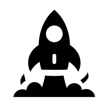 An icon of a rocket blasting off with a trail of smoke curving behind it.