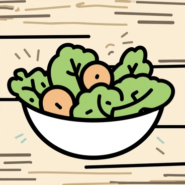 A bowl of fresh salad, filled with a mix of vibrant greens and sliced orange carrots, is placed on a rustic wooden table. The salad showcases a variety of textures, with crisp lettuce leaves and delicate spinach intertwined with the carrot slices. The wooden table has a natural grain, adding warmth to the scene.