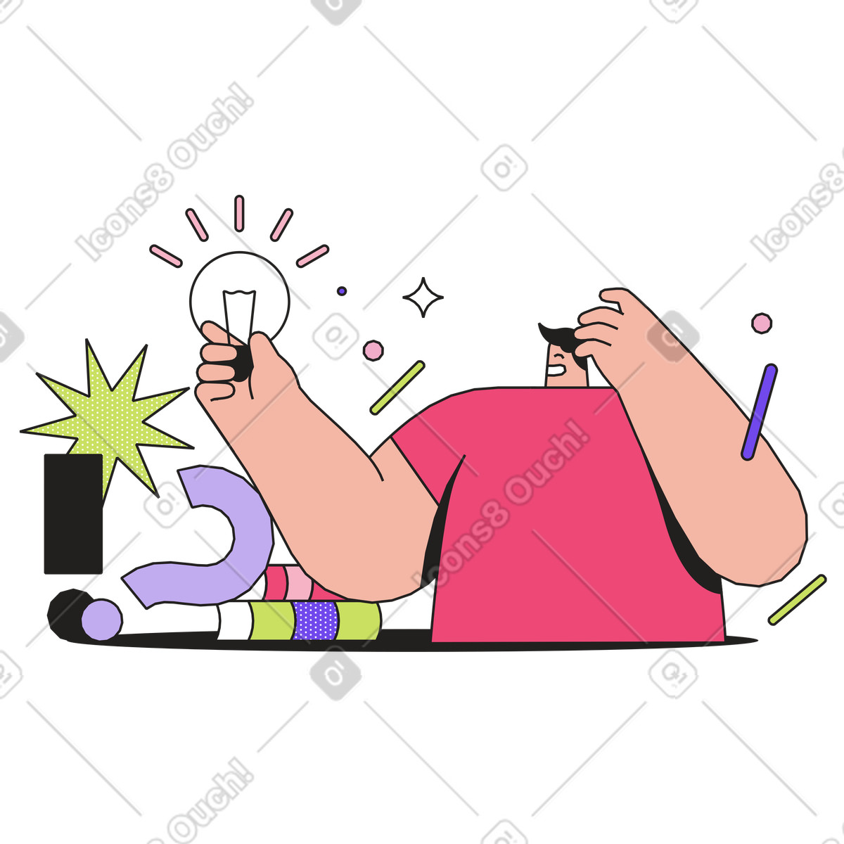 Dazzle スタイルの Student generating ideas, Innovation and brainstorming のイラストをPNG、SVG形式でダウンロード