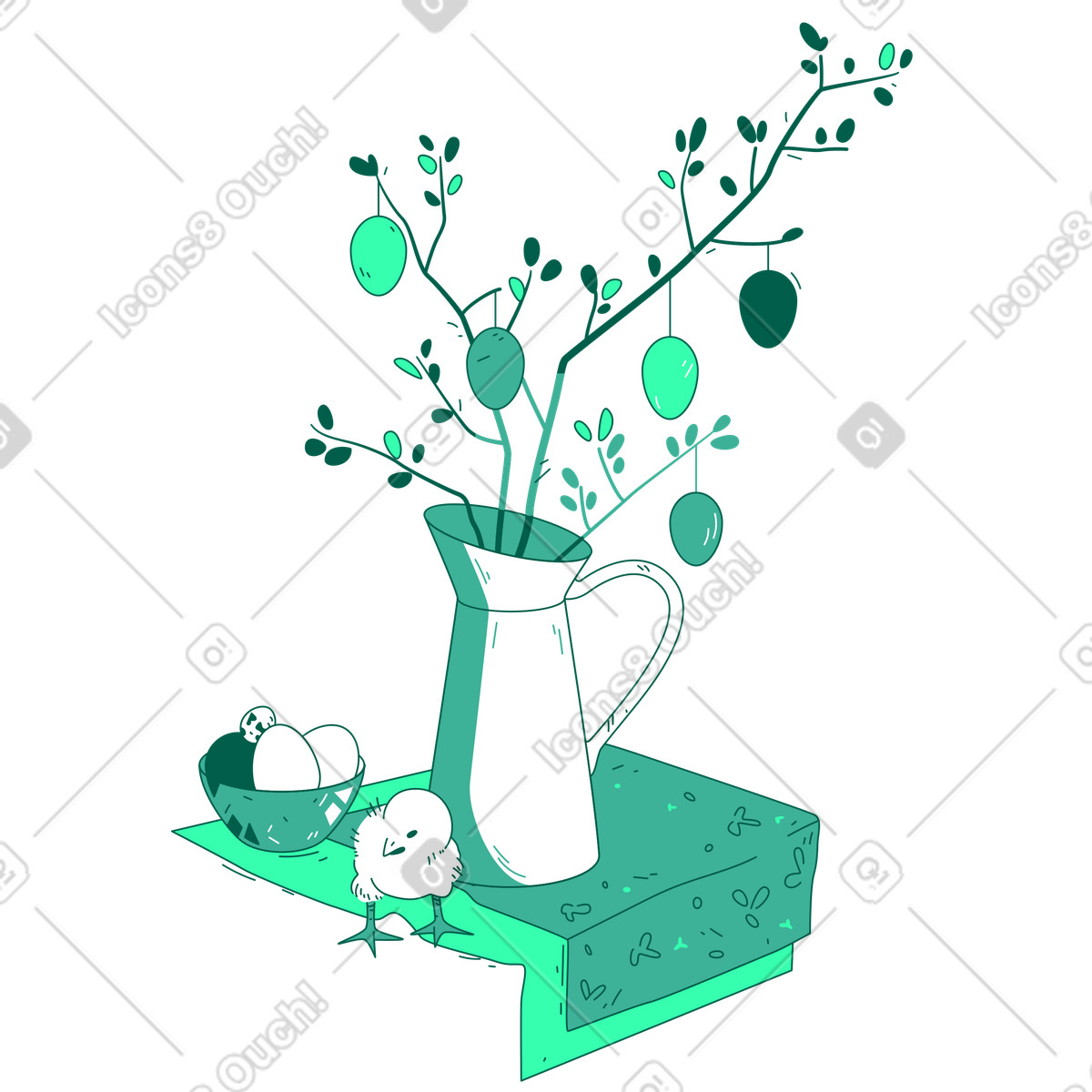Decorazioni con pulcini e uova di pasqua appese illustrazione in stile Storyline scarica in PNG, SVG
