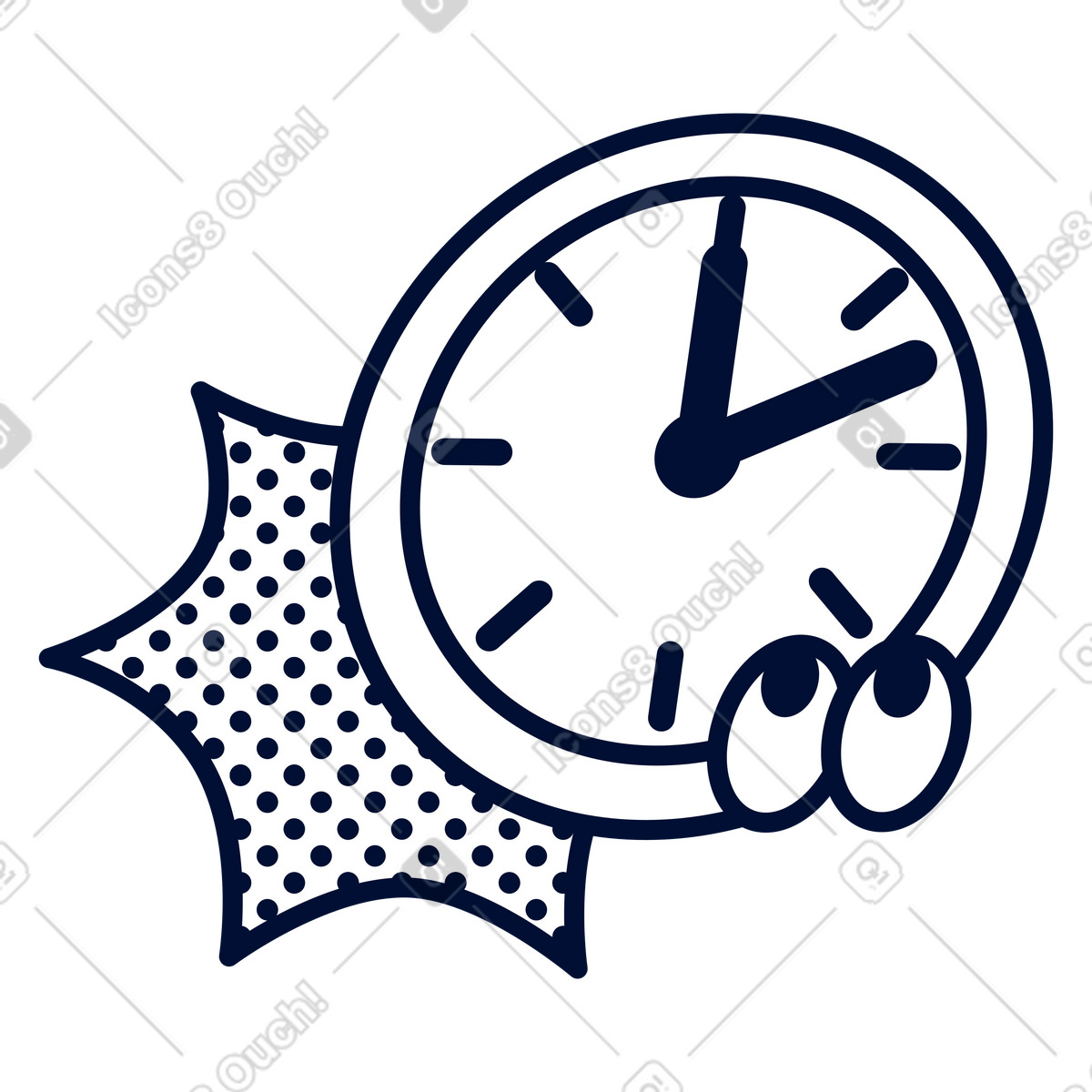Time management symbol clock with eyes and dotted starburst accent illustrazione in stile Blink scarica in PNG, SVG