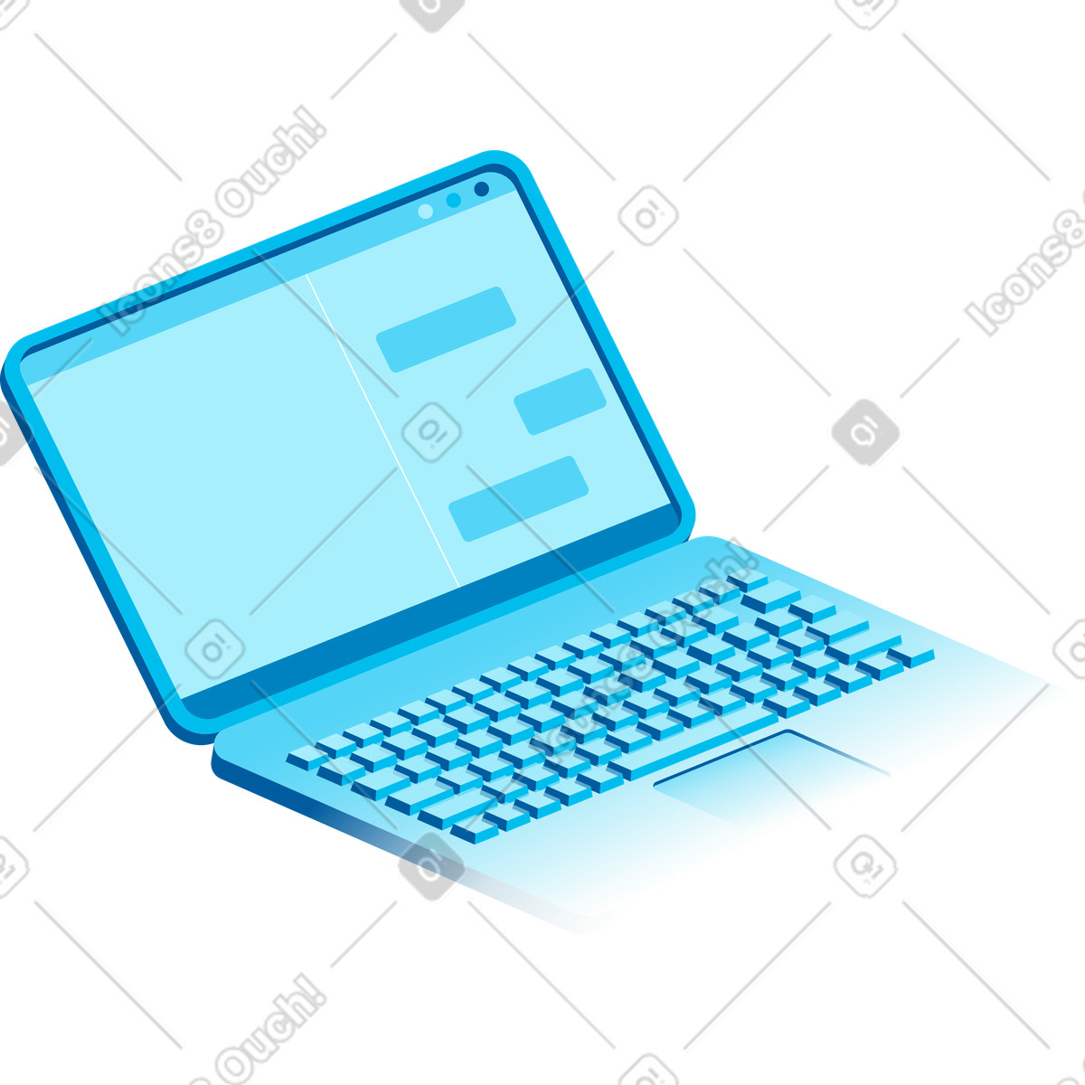 Digital workspace laptop showing chat interface window illustration in Icy style download in PNG, SVG