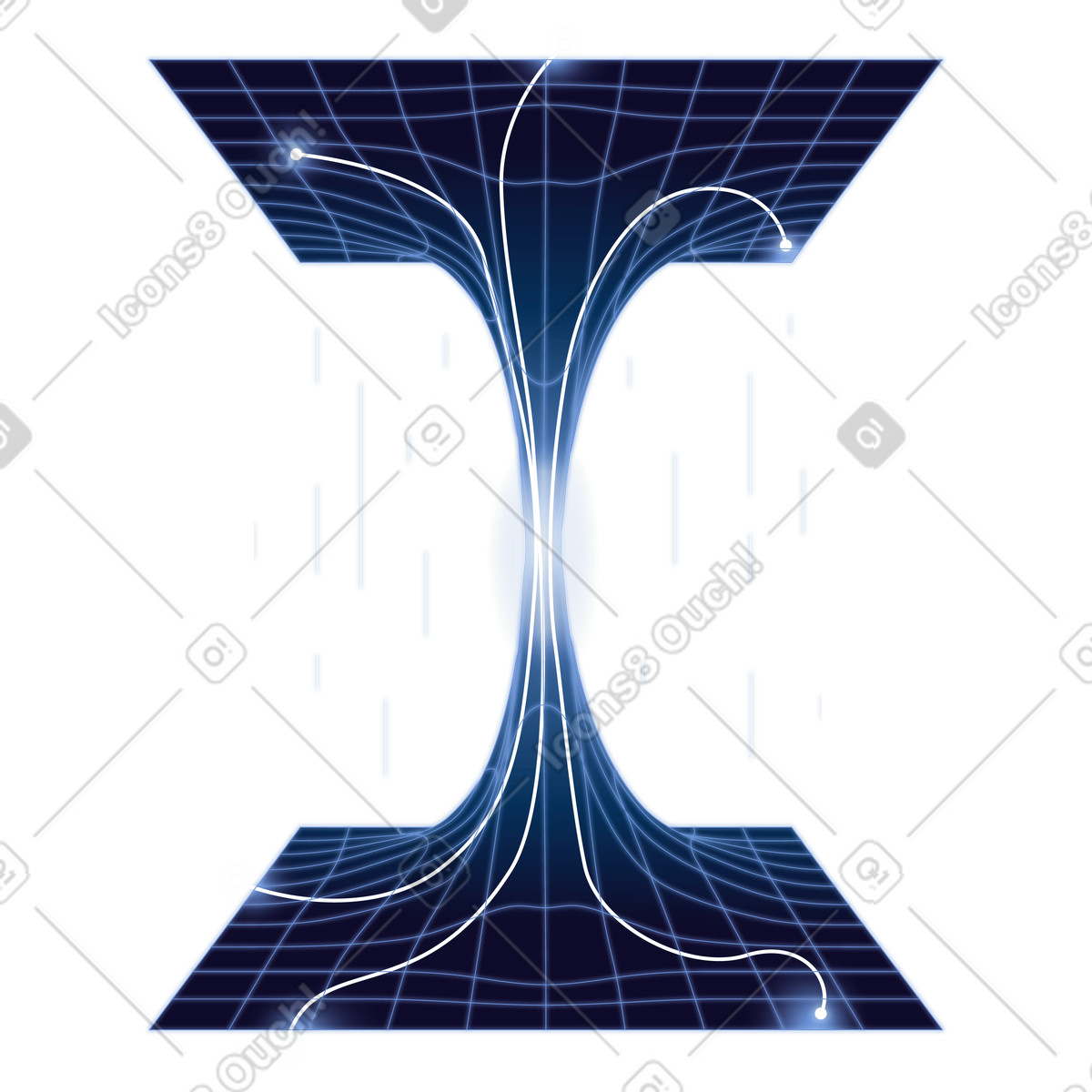 Energy stream connecting blue grids, digital data transfer and information exchange illustration in Dimension style download in PNG, SVG