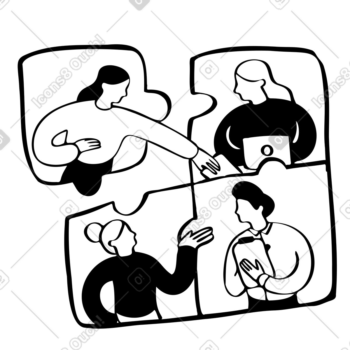 Ilustração de Gestão de projetos, trabalho em equipe e integração em PNG e SVG