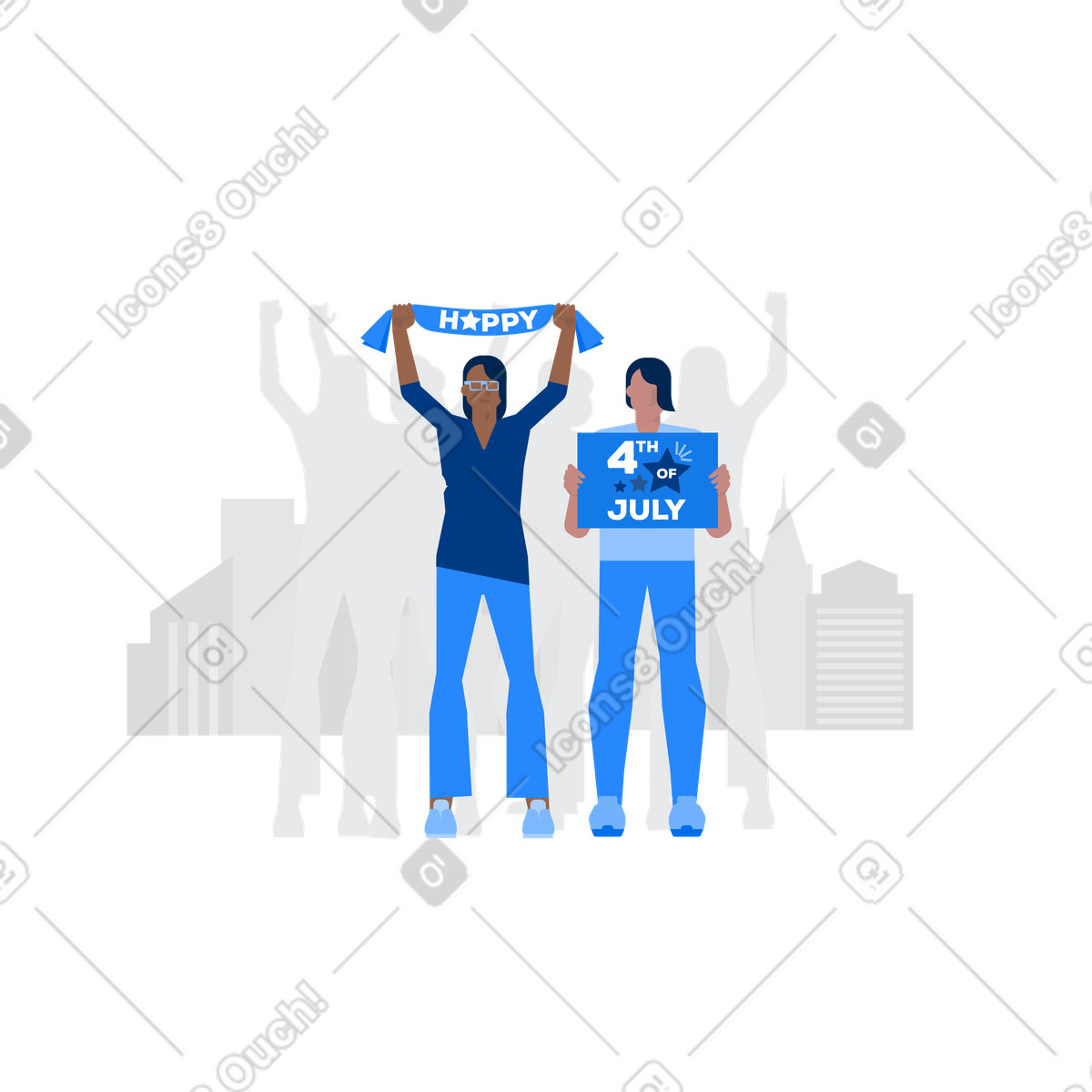 Urban スタイルの ハッピー7月4日 のイラストをPNG、SVG形式でダウンロード