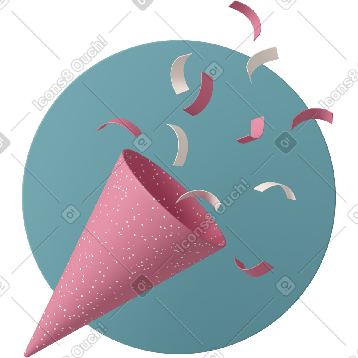 Party popper with flying confetti, celebration and event success animierte Illustration im 3D Casual life-Stil als Download in GIF, Lottie (JSON), AE
