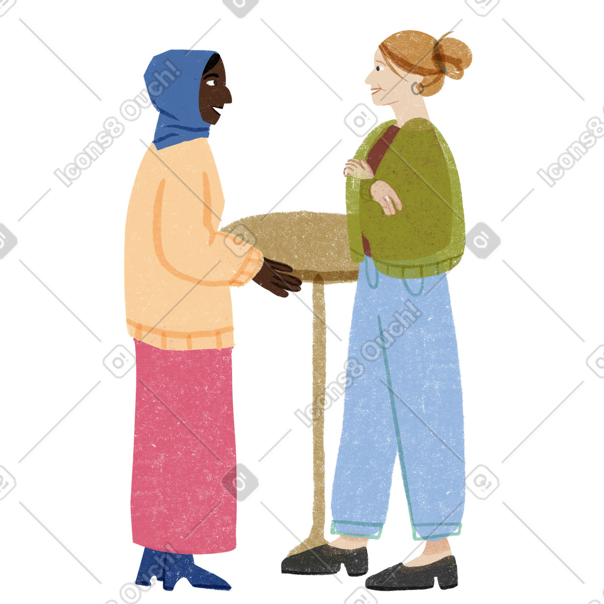 Two women talking in a cafe illustration Public style download PNG, SVG