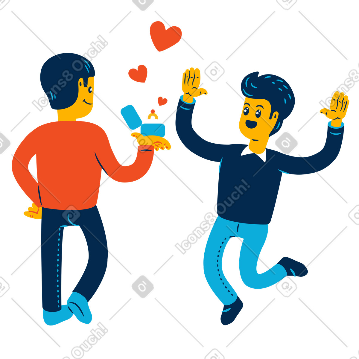 Ilustração de Proposing with engagement ring, LGBTQ love and same-sex relationship em no estilo Flame para baixar em PNG, SVG