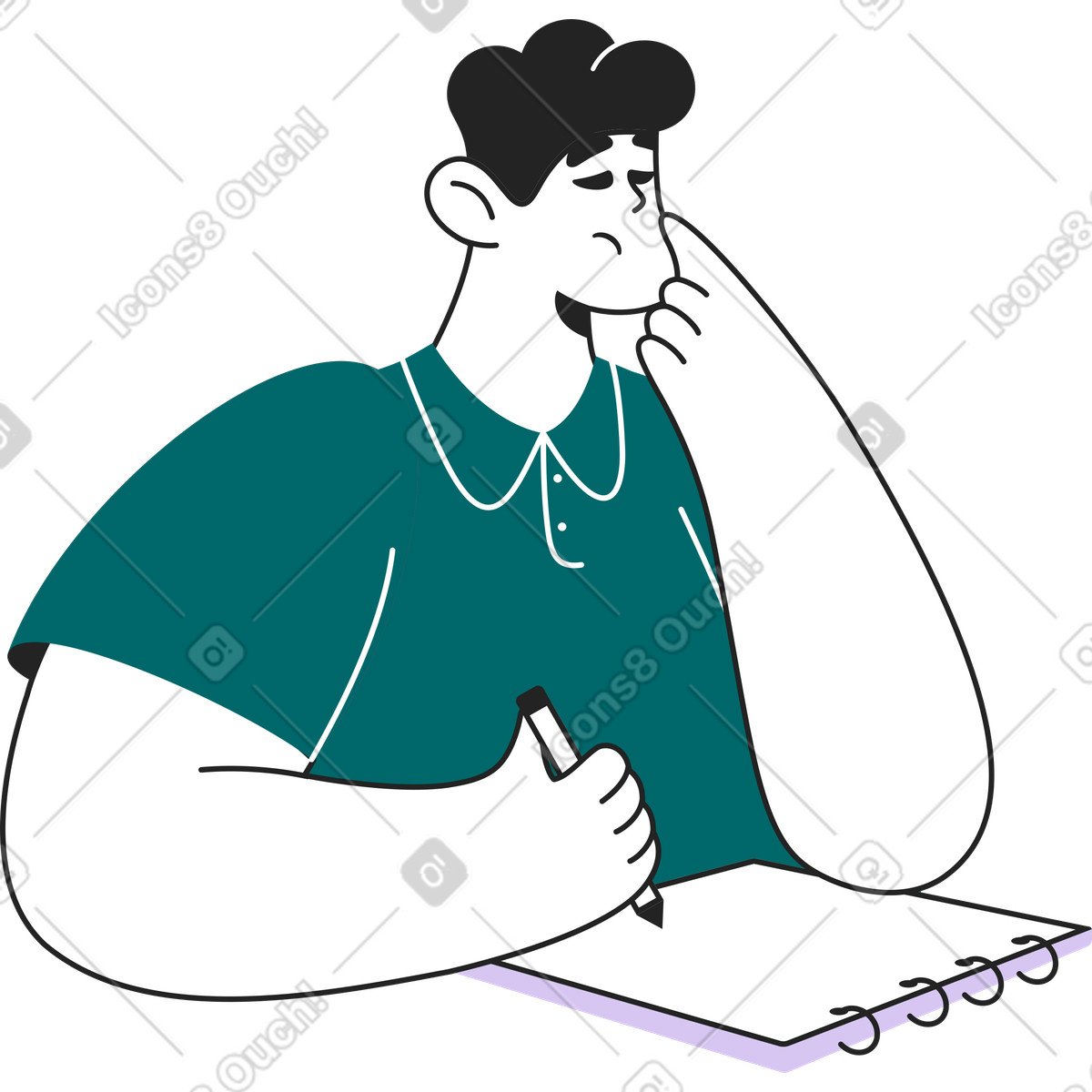 Man with blank notepad and pencil illustration in Sammy Line style download in PNG, SVG