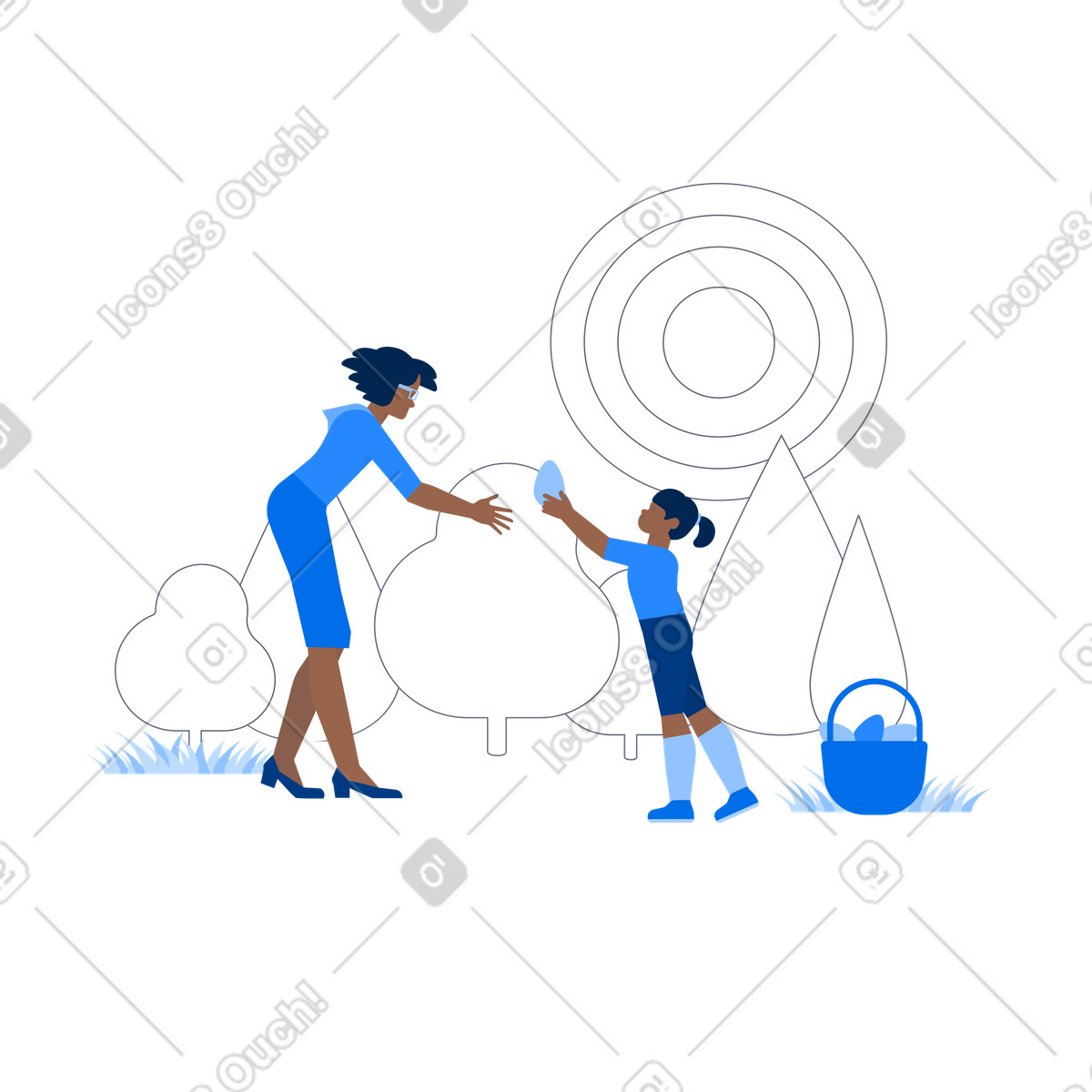 Mutter und tochter feiern ostern-Illustration im Urban-Stil als Download in PNG, SVG