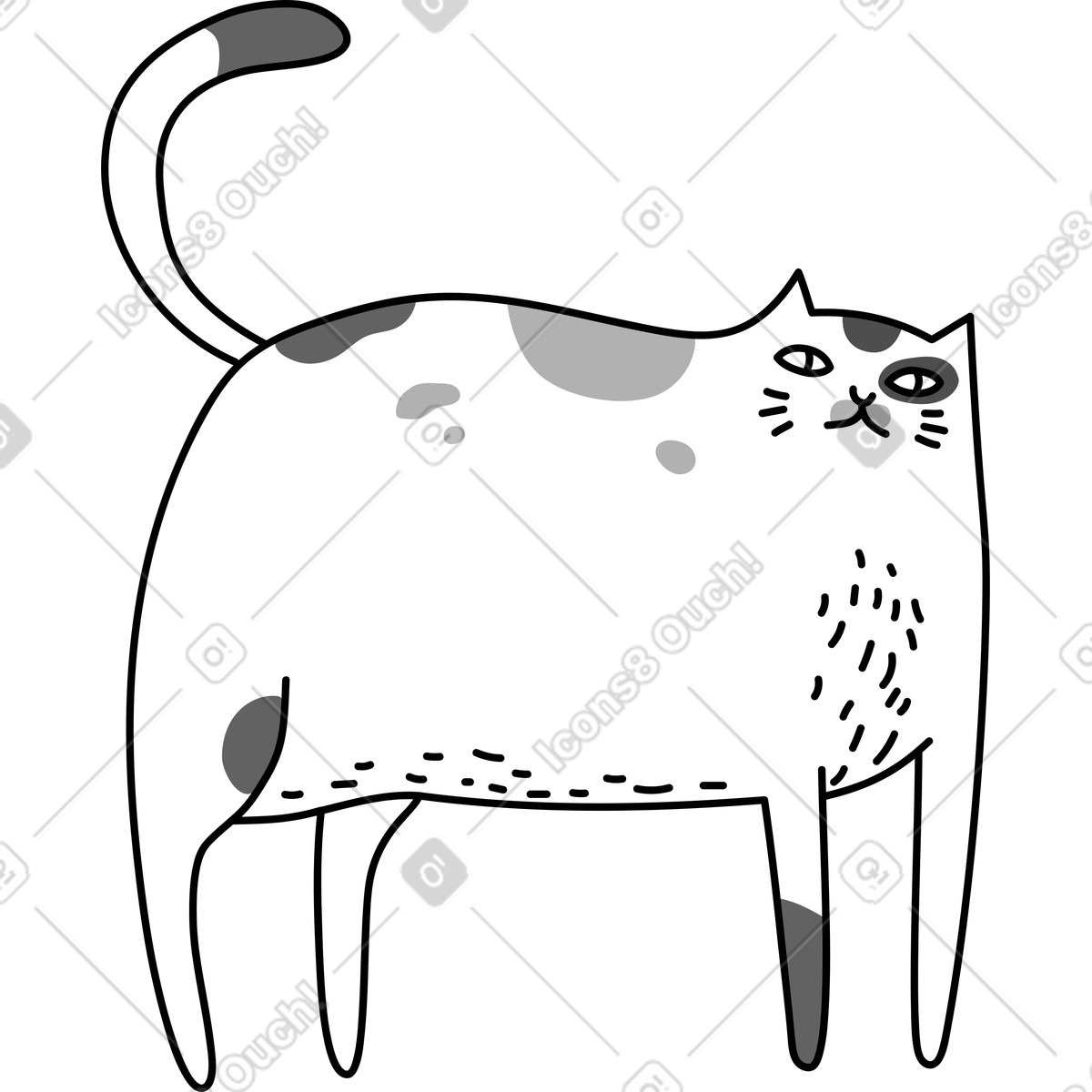 Standing cat illustration featuring grumpy expressions in unique clipart style