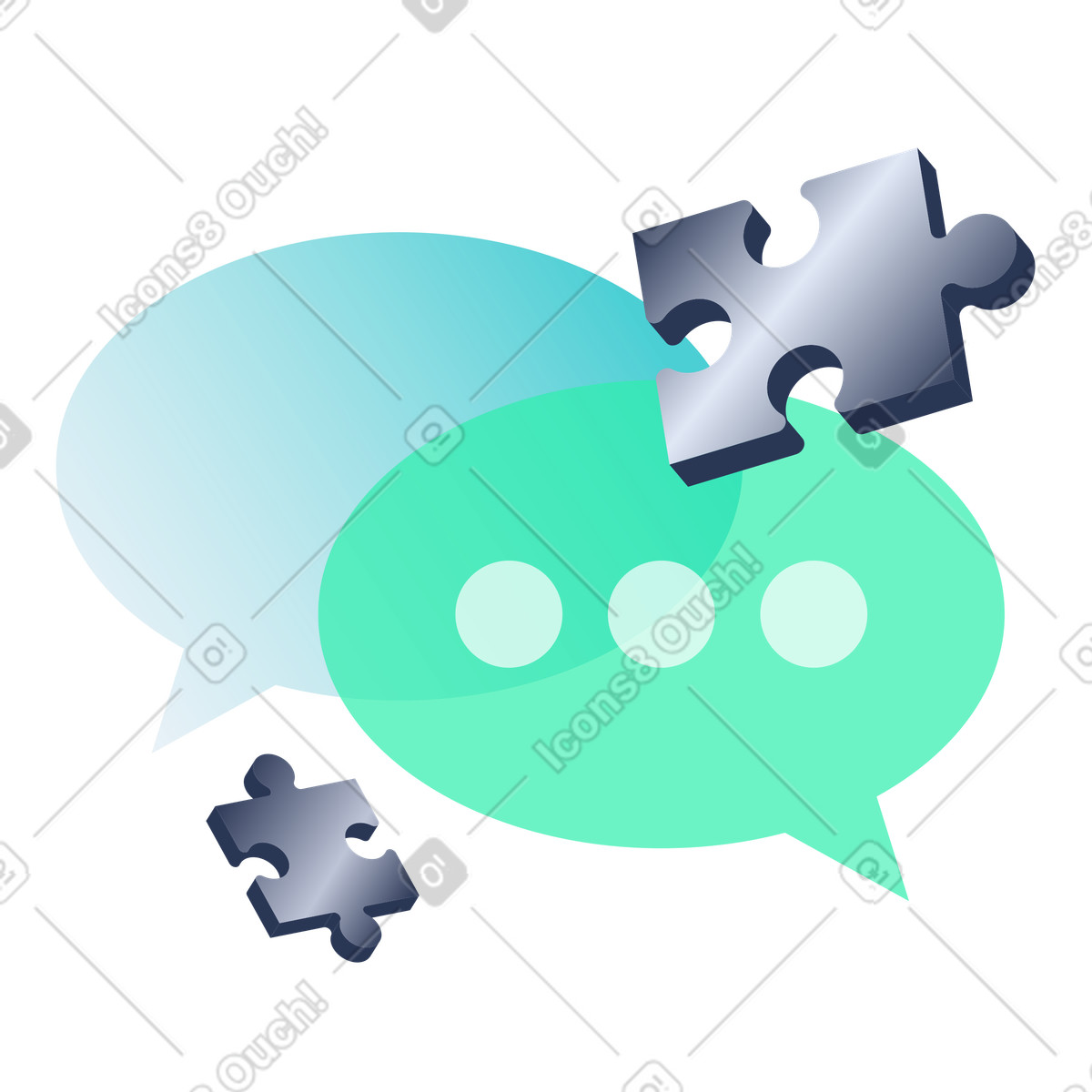 Ilustraci&oacute;n Chat bubbles with jigsaw pieces, Collaborative problem solving en estilo Lucent a descargar en PNG y SVG