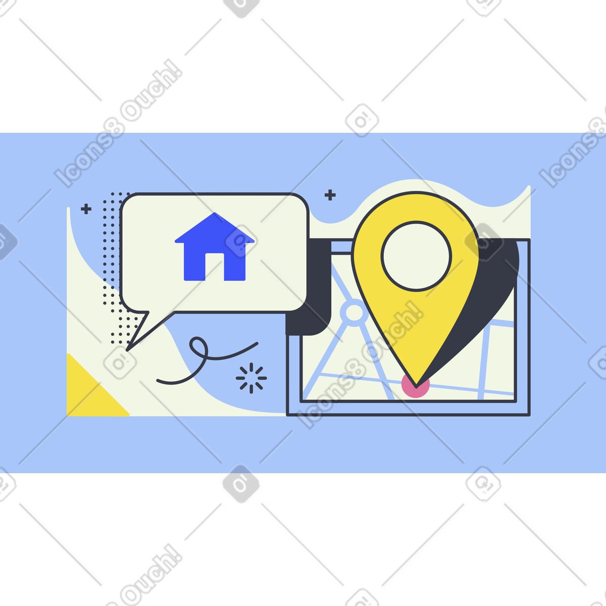 Illustration animée Digital map highlighting address, Location access and navigation concept dans le style Abstract à télécharger aux formats GIF, Lottie (JSON), AE