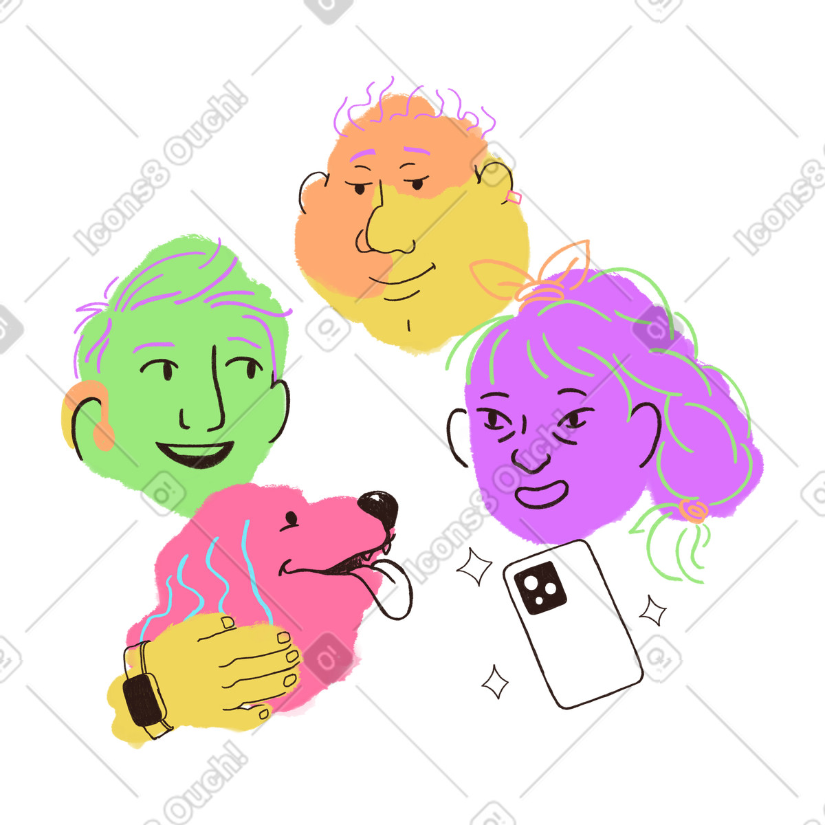 Freunde spielen mit einem hund-Illustration im Blobby-Stil als Download in PNG, SVG