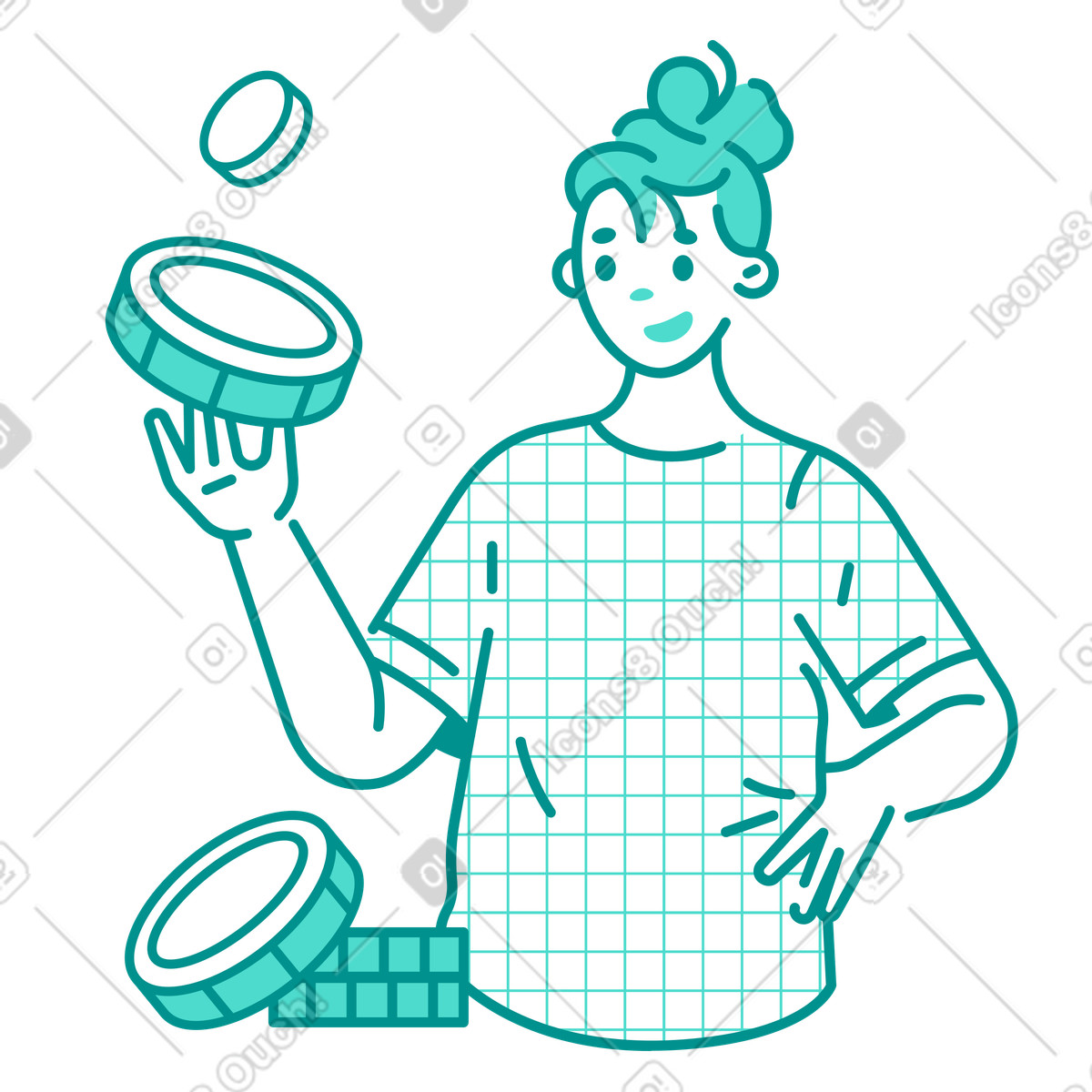 Ilustración Mujer lanzando monedas al aire en estilo Natty a descargar en PNG y SVG