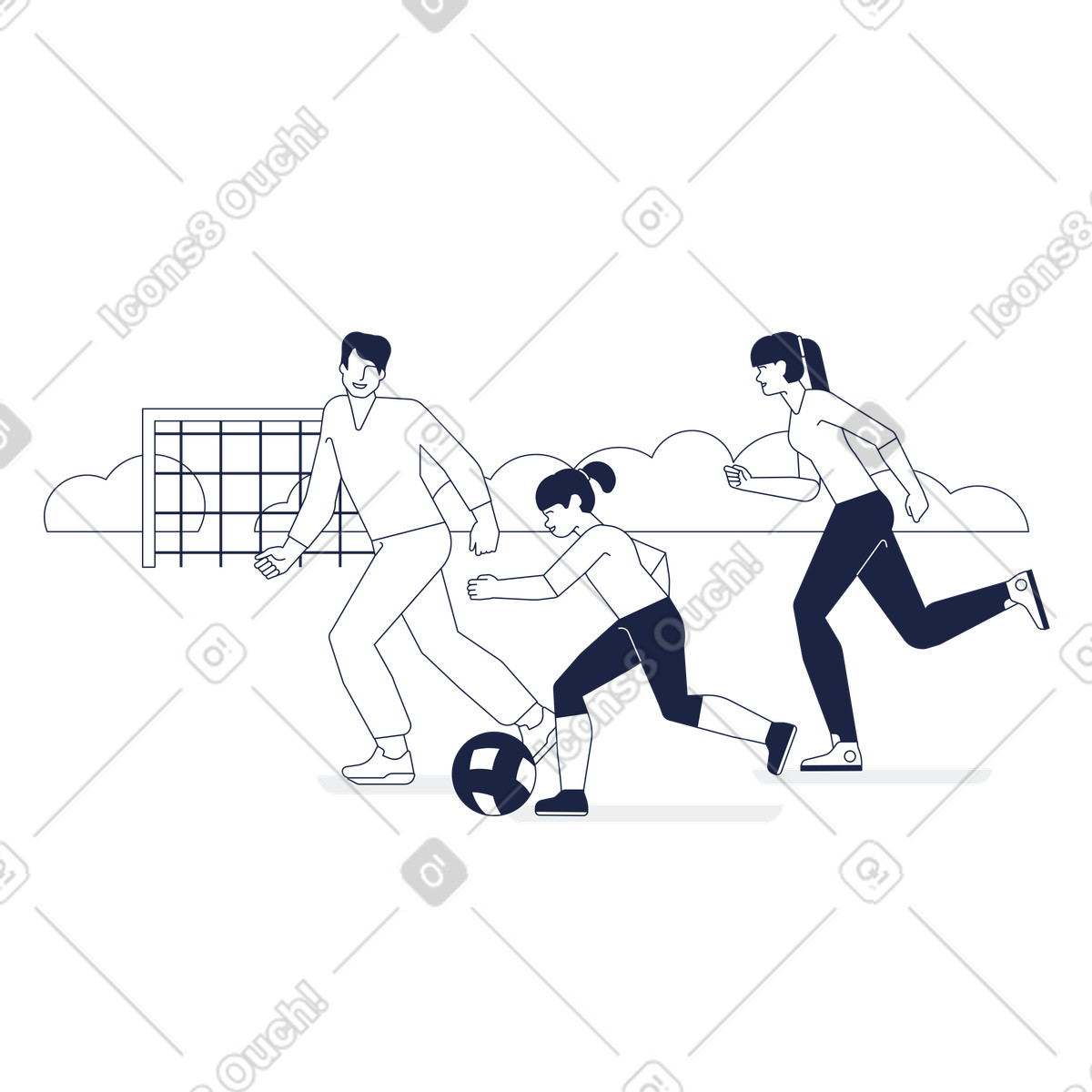 下载 Urban Line 风格的 爸爸、妈妈和女儿踢足球 插画，支持 PNG、SVG 格式