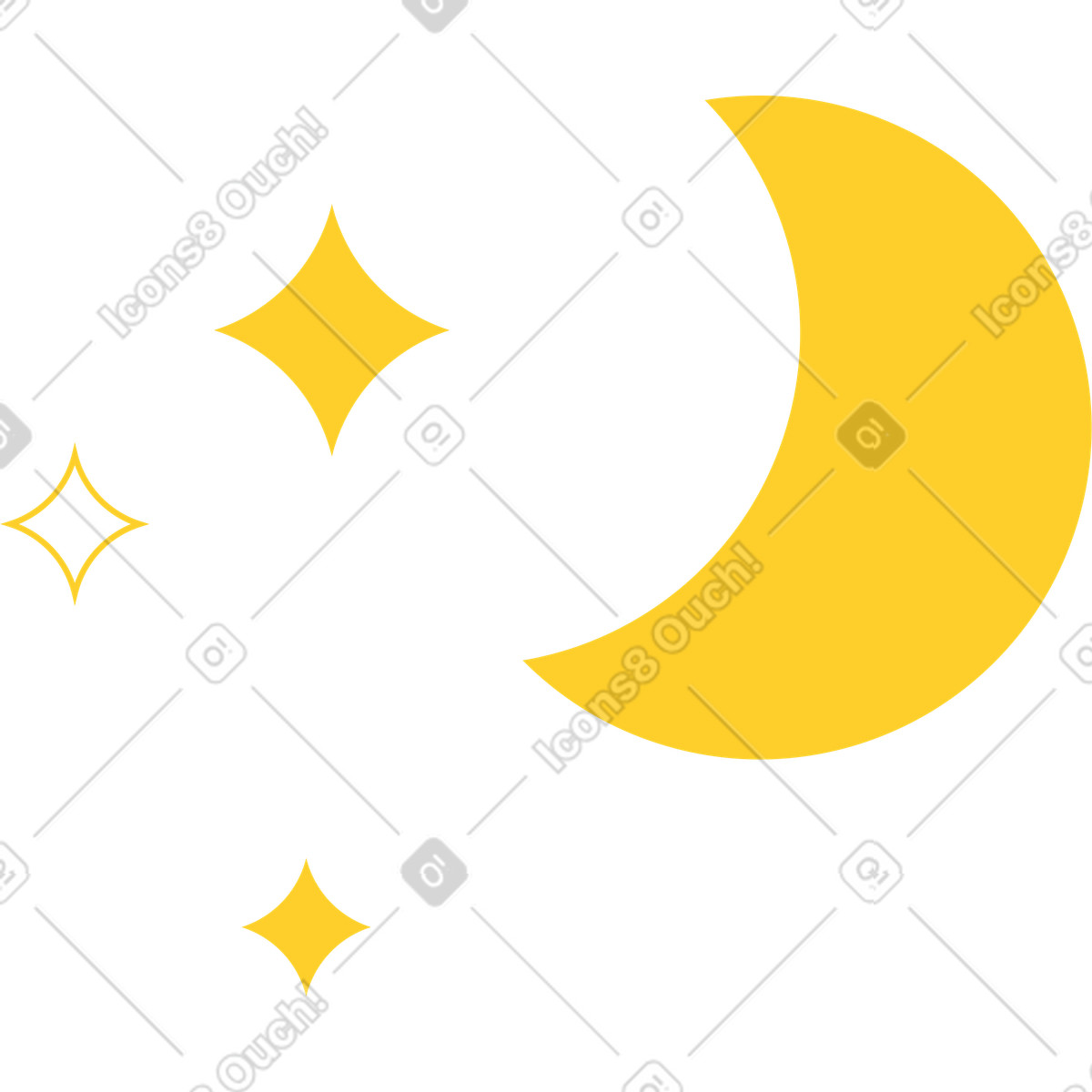 Illustration Croissant de lune avec des étoiles dans le style Sammy à télécharger aux formats PNG, SVG