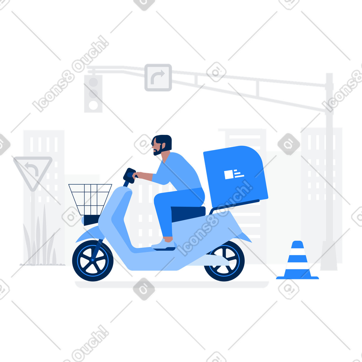 Fattorino alla guida di uno scooter illustrazione in stile Urban scarica in PNG, SVG