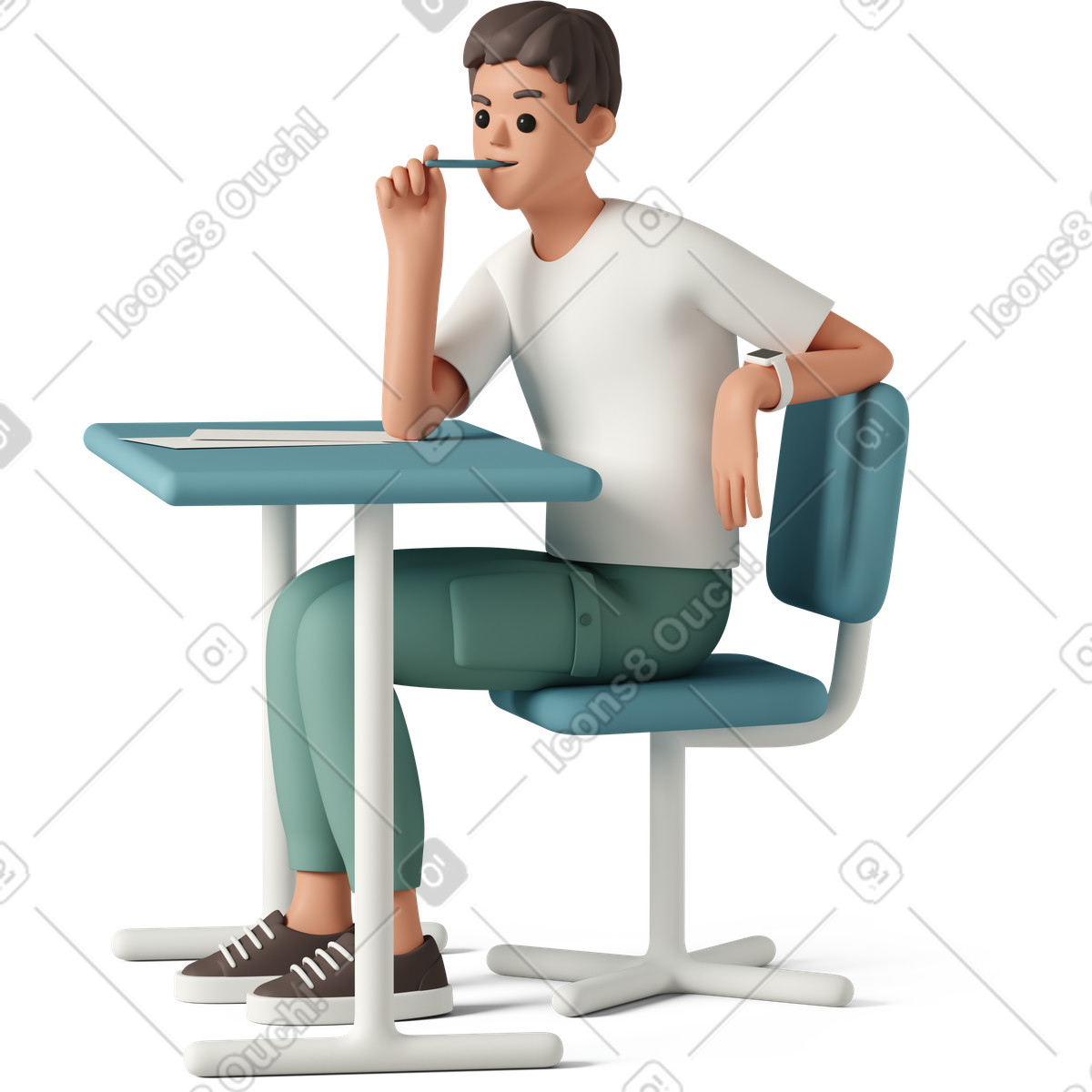 Side view of a young man thinking while sitting at a desk illustration college clipart vector images