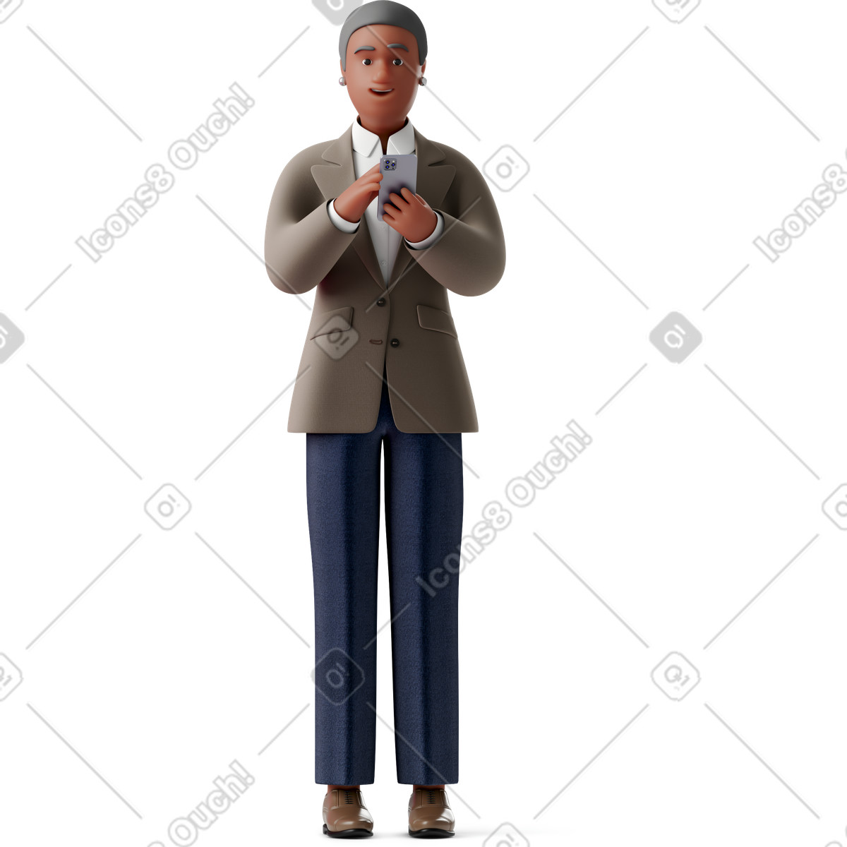 3D Business スタイルの まっすぐに見える電話で正装の古い実業家 のイラストをPNG、SVG形式でダウンロード