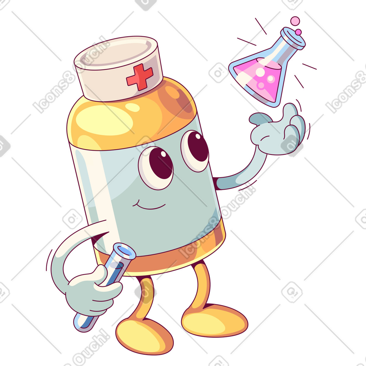 Illustration Médecin de pot médecine expérimentant avec des flacons dans le style Handy à télécharger aux formats PNG, SVG