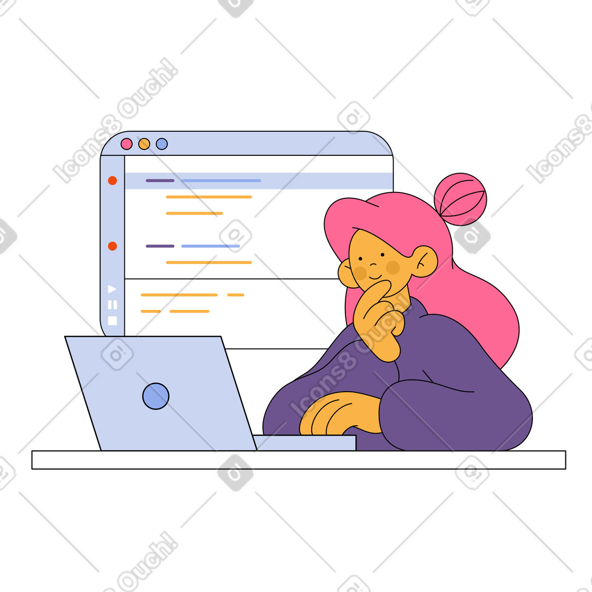 Frau, die ein programm debuggt-Illustration im Bloom-Stil als Download in PNG, SVG