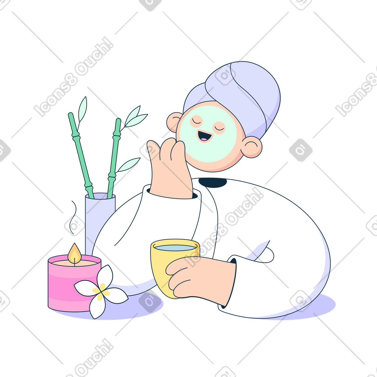 Ilustração de Mulher no spa com uma xícara chá em estilo Bubble gum para baixar em PNG, SVG